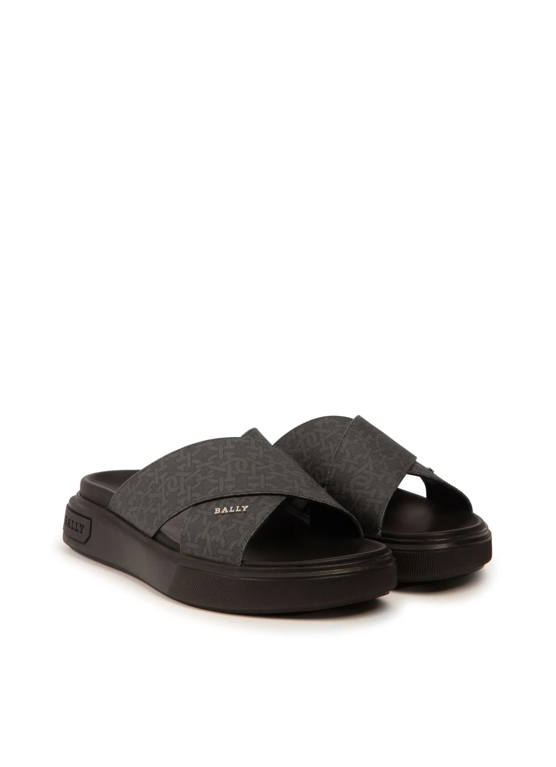Bally Lift Slide with a Monogram Print in Grey