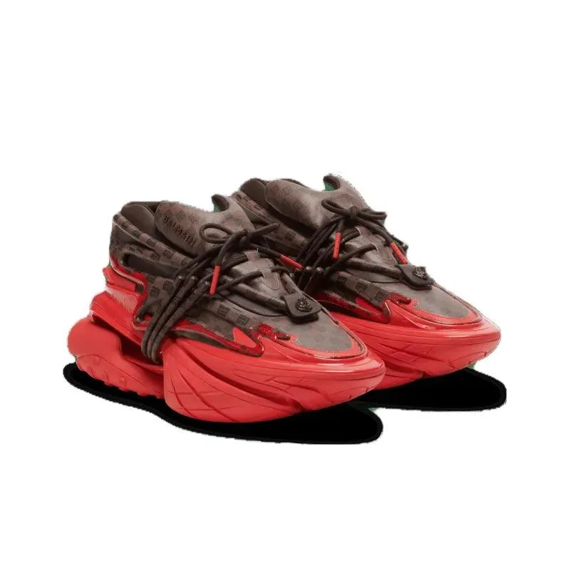 BALMAIN Unicorn Low 'Monogram Brown Red'