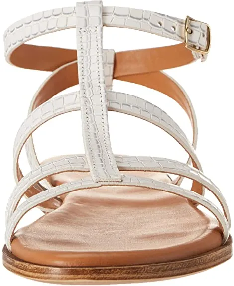 Bella Vita Made in Italy Women's Strappy Sandal Flat, White Croco Italian Leather, 6 Wide