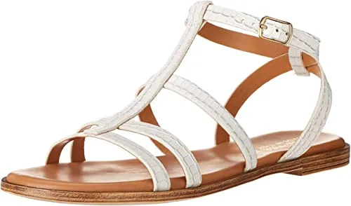 Bella Vita Made in Italy Women's Strappy Sandal Flat, White Croco Italian Leather, 6 Wide