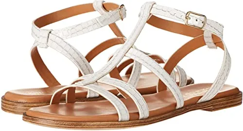 Bella Vita Made in Italy Women's Strappy Sandal Flat, White Croco Italian Leather, 6 Wide