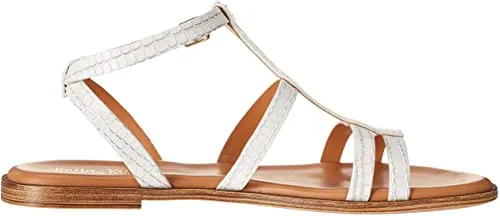 Bella Vita Made in Italy Women's Strappy Sandal Flat, White Croco Italian Leather, 6 Wide