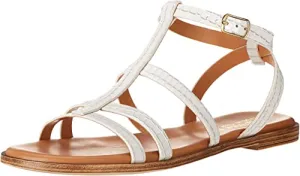 Bella Vita Made in Italy Women's Strappy Sandal Flat, White Croco Italian Leather, 6 Wide