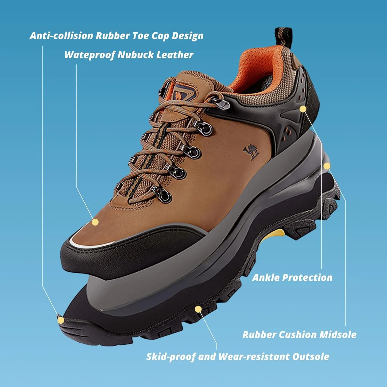 CAMEL CROWN Hiking Shoes Men Trekking Shoe Low Top Outdoor Walking Waterproof Leather Trail Sneakers