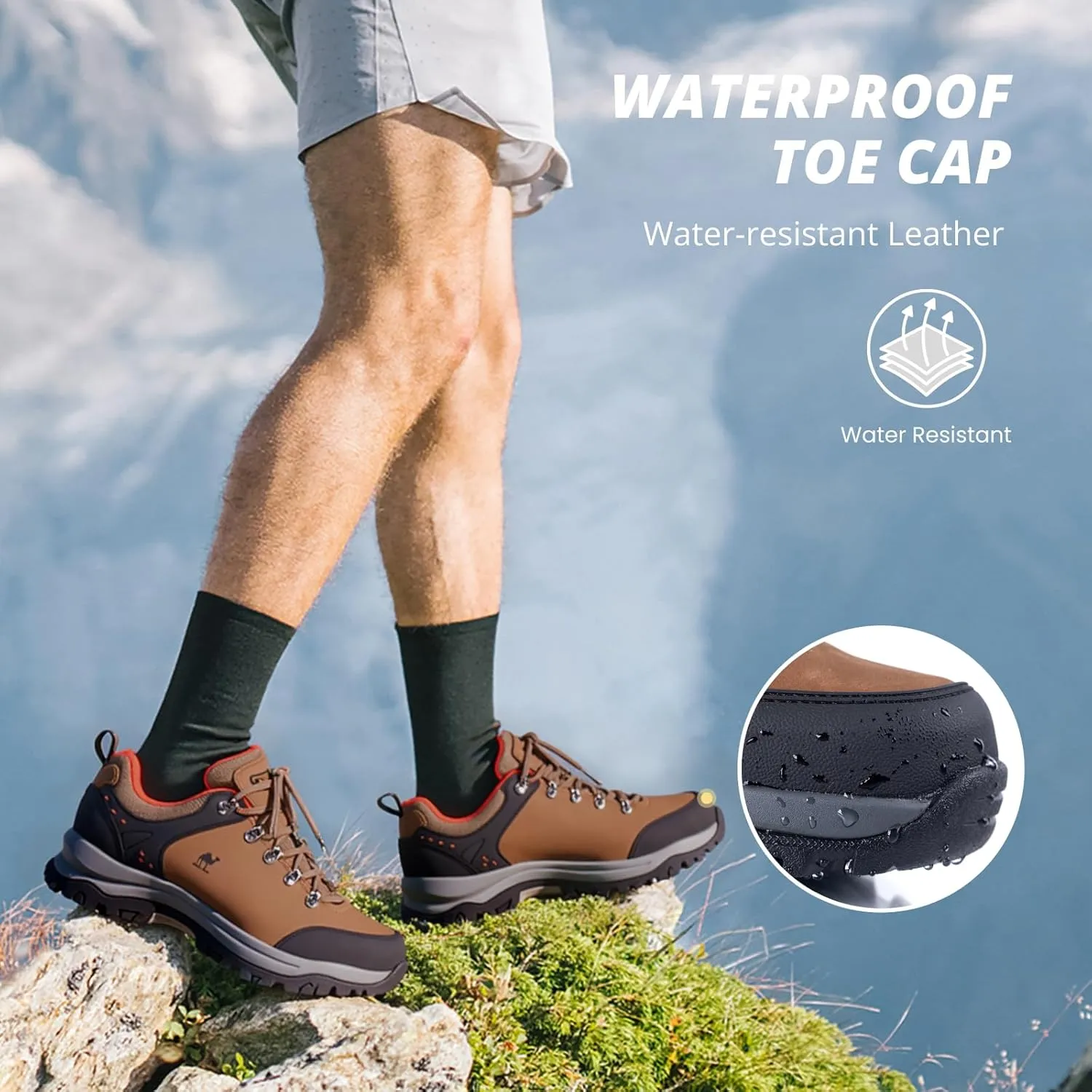 CAMEL CROWN Hiking Shoes Men Trekking Shoe Low Top Outdoor Walking Waterproof Leather Trail Sneakers