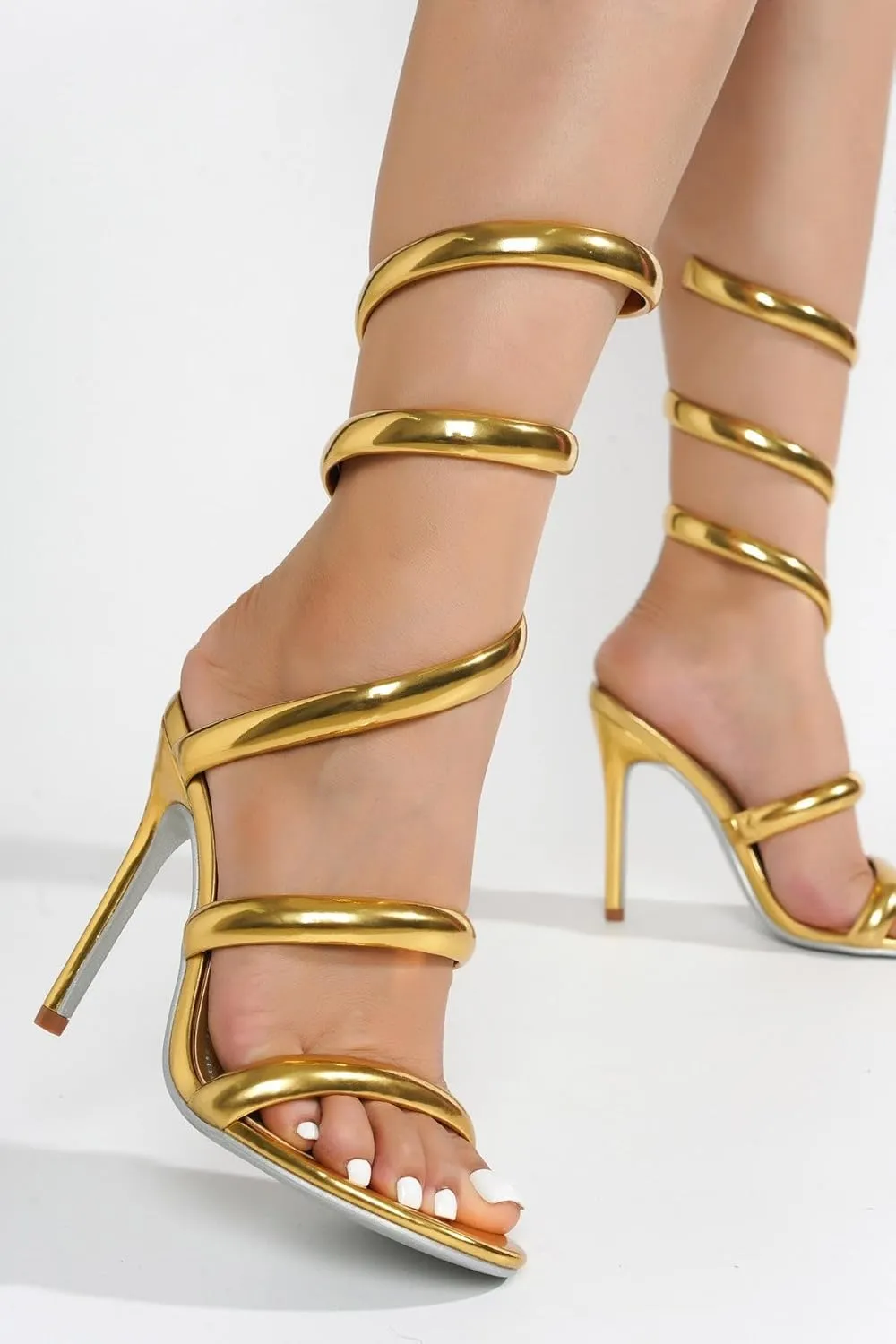 Cape Robbin Women's Open Toe Spiral Wrap Up Strappy High Heels Sandals, Gold