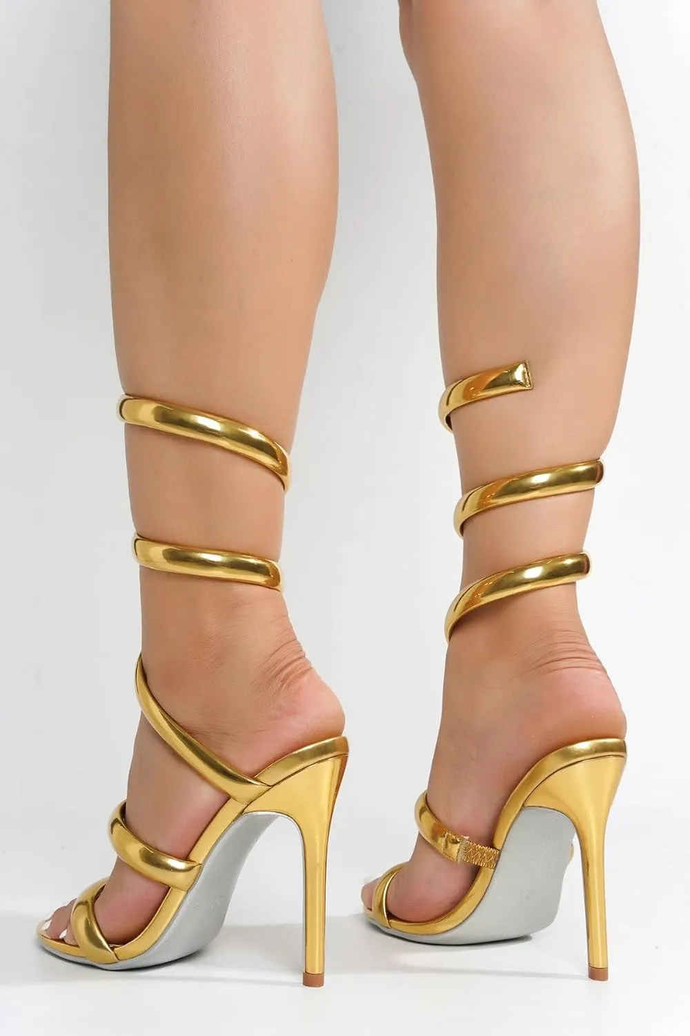 Cape Robbin Women's Open Toe Spiral Wrap Up Strappy High Heels Sandals, Gold