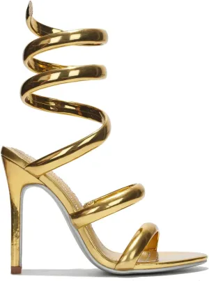 Cape Robbin Women's Open Toe Spiral Wrap Up Strappy High Heels Sandals, Gold