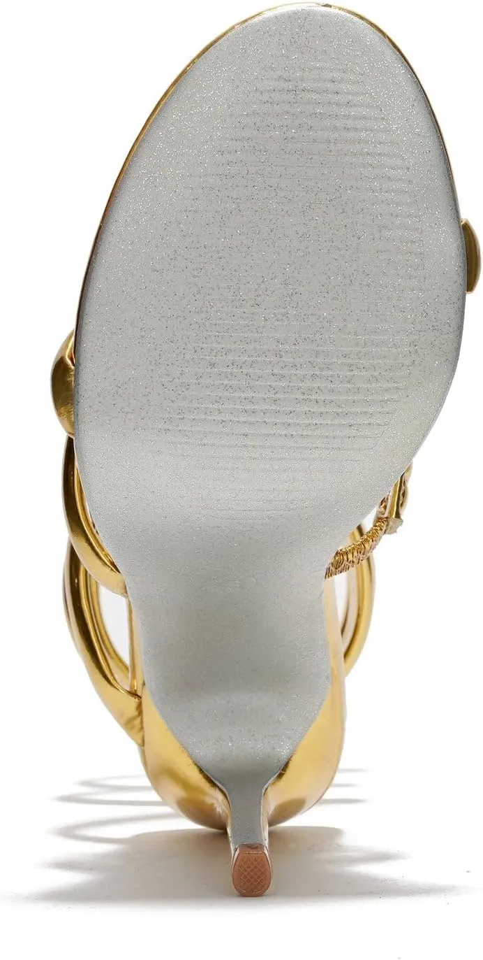Cape Robbin Women's Open Toe Spiral Wrap Up Strappy High Heels Sandals, Gold