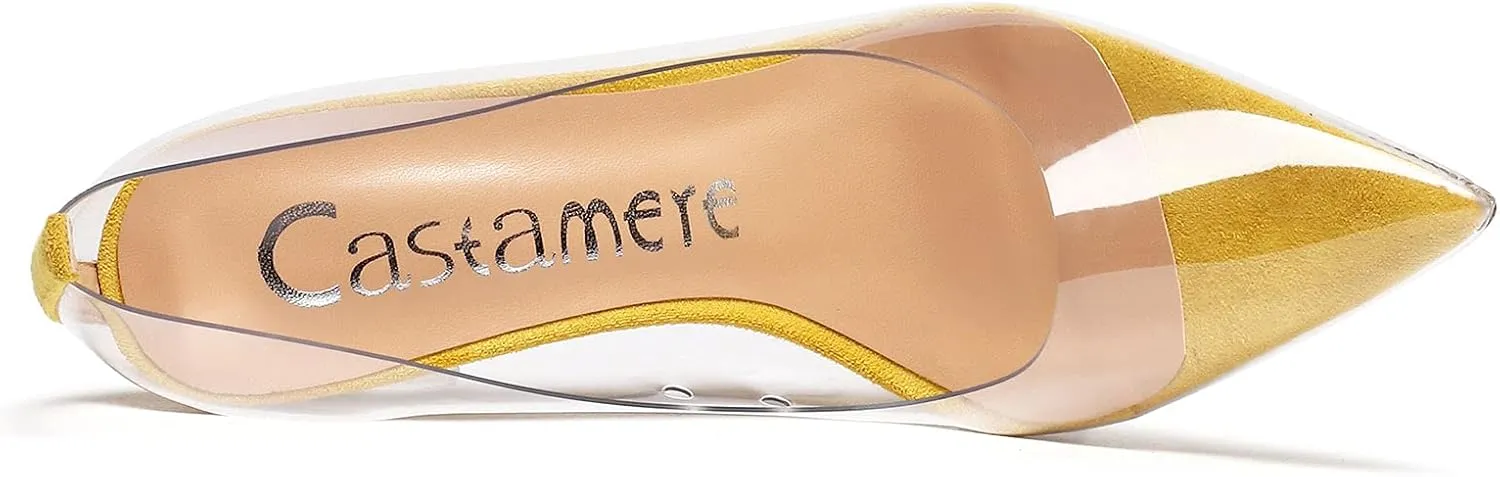 Castamere Womens High Heels Transparent Pumps Slip-on Sexy Clear Pointy Toe 10CM Heels