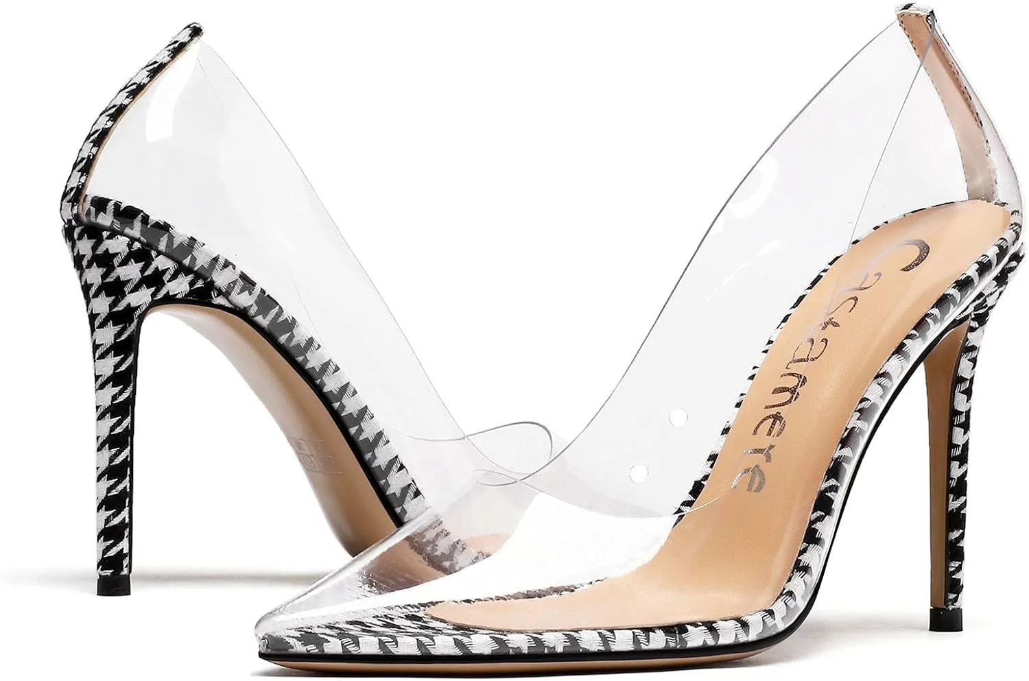 Castamere Womens High Heels Transparent Pumps Slip-on Sexy Clear Pointy Toe 10CM Heels