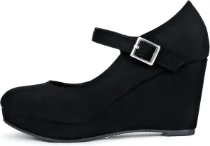City Classified Women's Comfort Foam Closed Toe Dress Pump Ankle Strap Block Heel