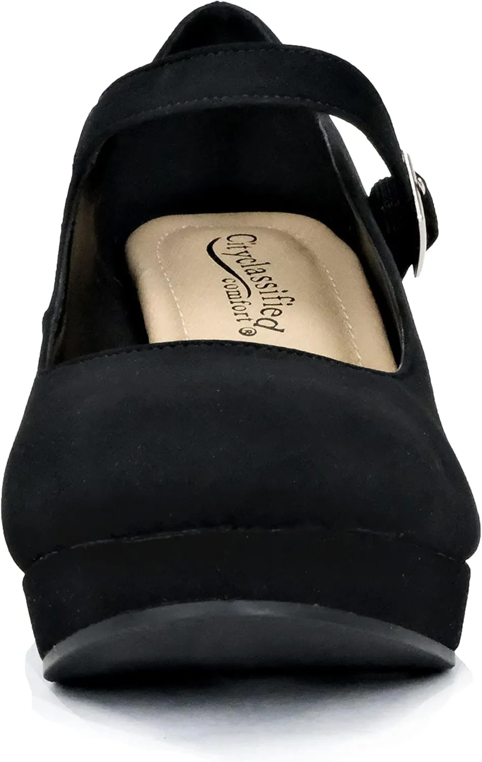City Classified Women's Comfort Foam Closed Toe Dress Pump Ankle Strap Block Heel