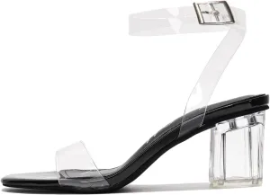 Clear Chunky Heels for Women- Open Toe Low Heels for Women with Transparent Straps, Genuine Leather Insole & 2.5-inch Block Heel- Stylish Pointy Toe Heels (Wisdom.A)