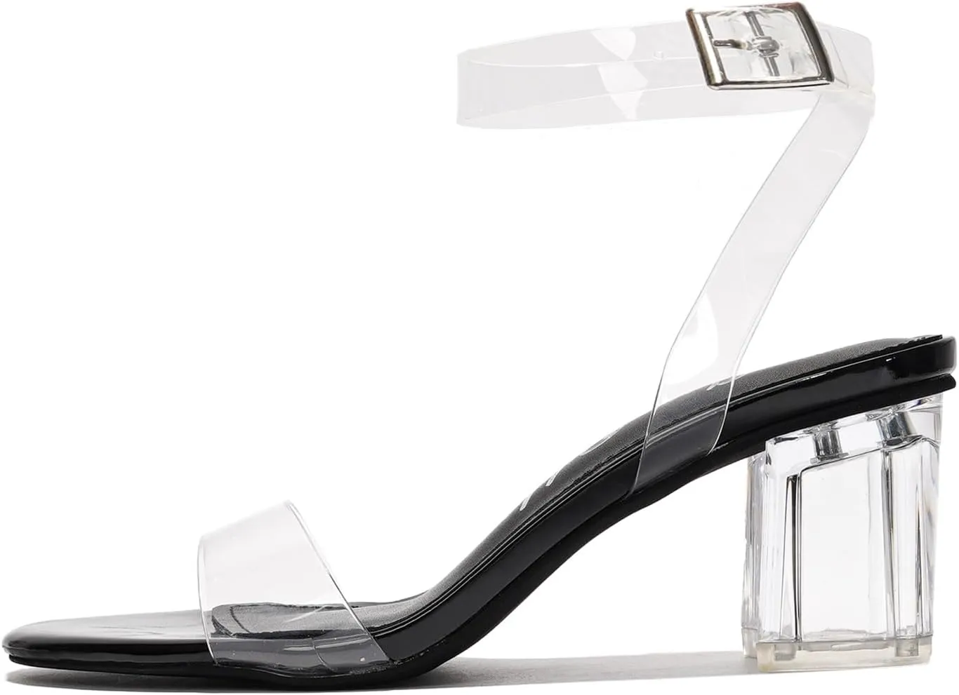 Clear Chunky Heels for Women- Open Toe Low Heels for Women with Transparent Straps, Genuine Leather Insole & 2.5-inch Block Heel- Stylish Pointy Toe Heels (Wisdom.A)
