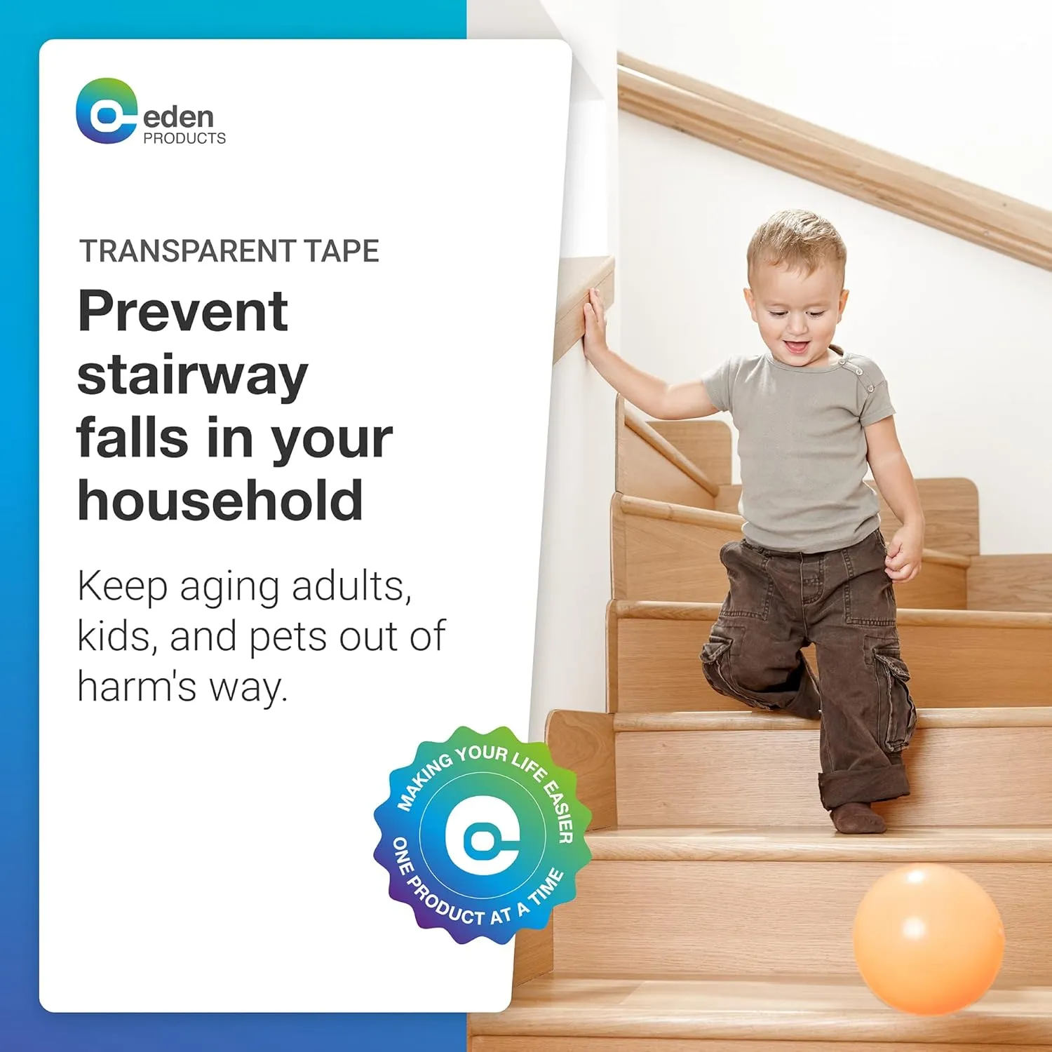 Clear Stair Treads Non Slip for Wooden Steps Indoor & Outdoor with Roller [15 Pcs 24''x 4''] - Peel and Stick Stair Grips Non Slip - Anti Slip Grip Tape Stair Runner by EdenProducts