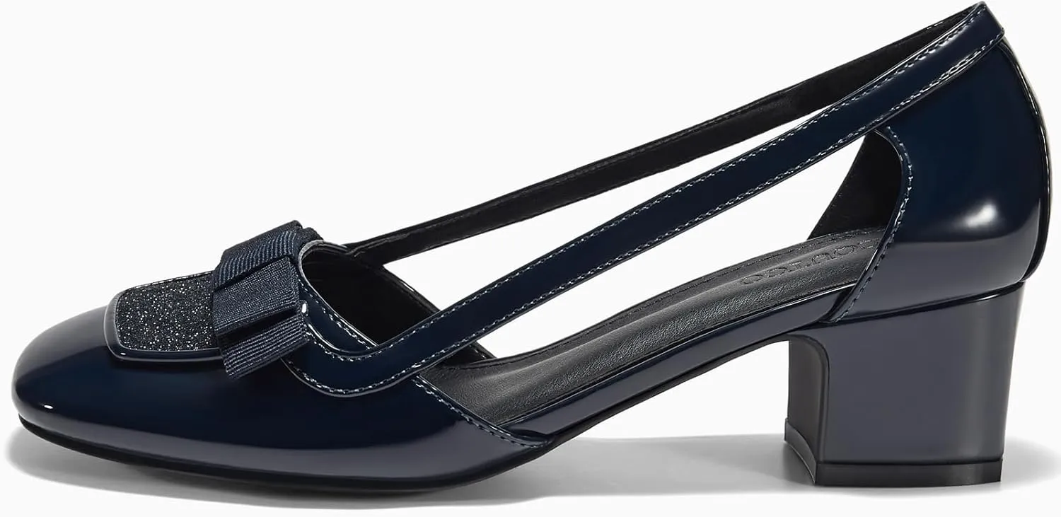 Coutgo Womens Chunky Low Heels Closed Square Toe Dress Shoes Cut Out Office Work Pump Shoes