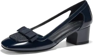 Coutgo Womens Chunky Low Heels Closed Square Toe Dress Shoes Cut Out Office Work Pump Shoes