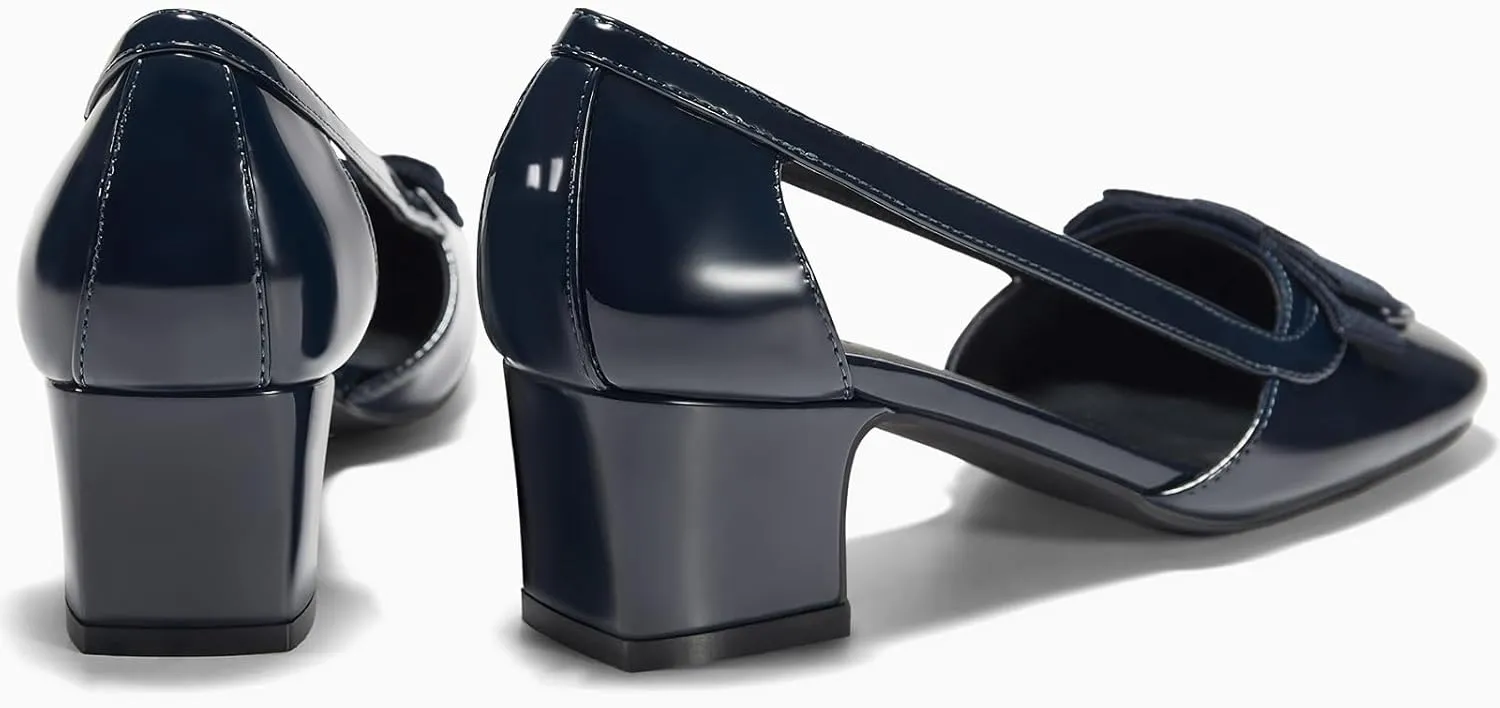 Coutgo Womens Chunky Low Heels Closed Square Toe Dress Shoes Cut Out Office Work Pump Shoes