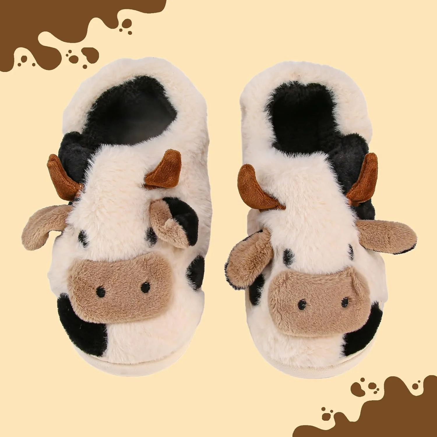 Cow Slippers for Women Men, Fluffy Cute Memory Foam Lightweight House Shoes Cozy Cartoon Slippers with Polar Fleece Lining Funny Furry Kawaii Bedroom Indoor and Outdoor