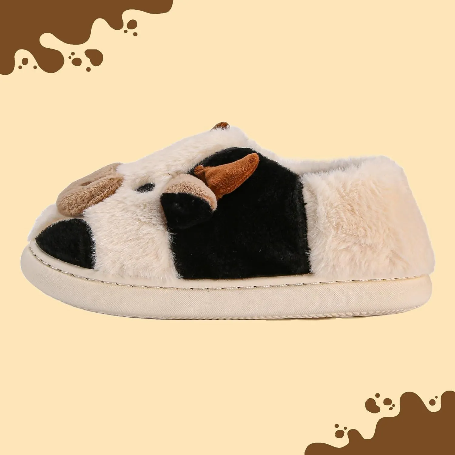 Cow Slippers for Women Men, Fluffy Cute Memory Foam Lightweight House Shoes Cozy Cartoon Slippers with Polar Fleece Lining Funny Furry Kawaii Bedroom Indoor and Outdoor