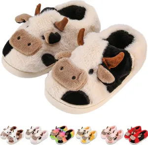 Cow Slippers for Women Men, Fluffy Cute Memory Foam Lightweight House Shoes Cozy Cartoon Slippers with Polar Fleece Lining Funny Furry Kawaii Bedroom Indoor and Outdoor