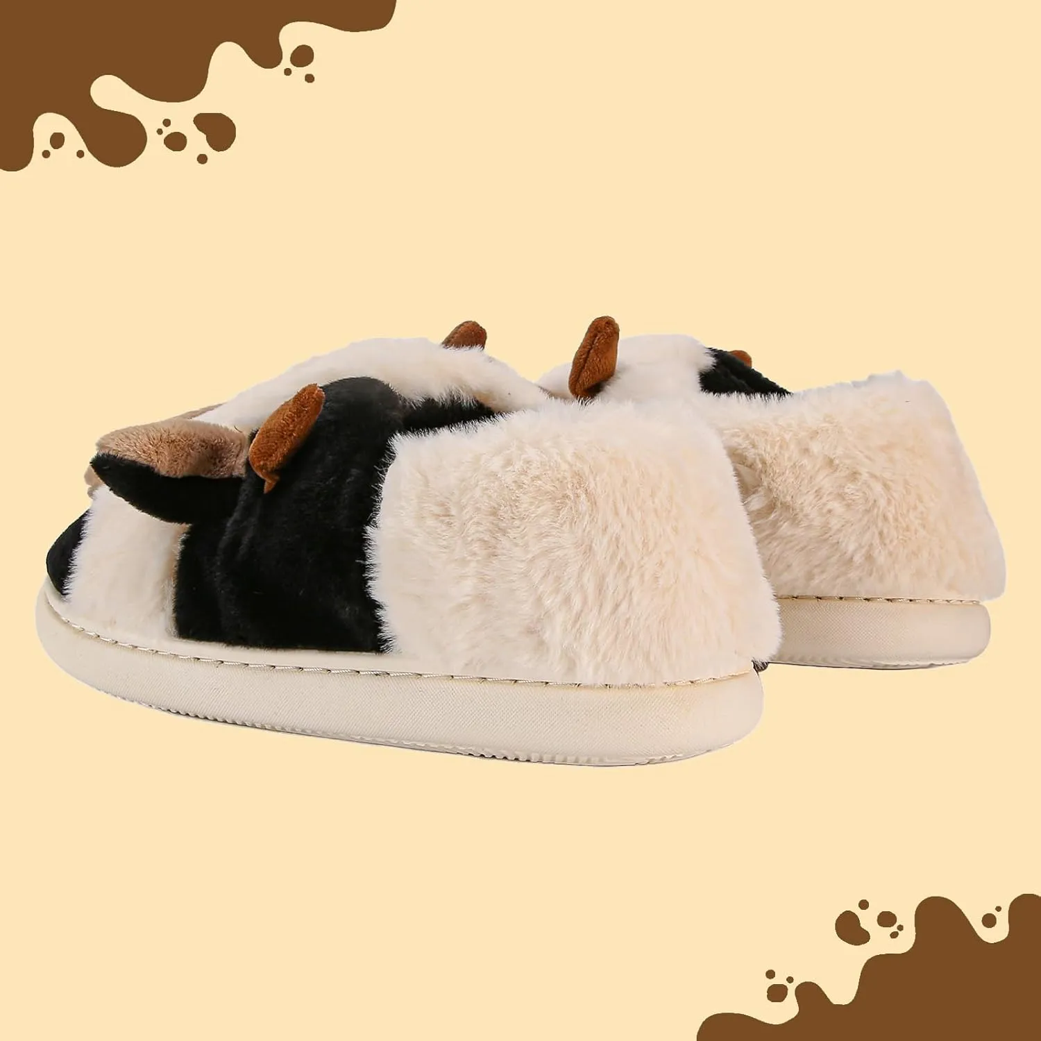 Cow Slippers for Women Men, Fluffy Cute Memory Foam Lightweight House Shoes Cozy Cartoon Slippers with Polar Fleece Lining Funny Furry Kawaii Bedroom Indoor and Outdoor