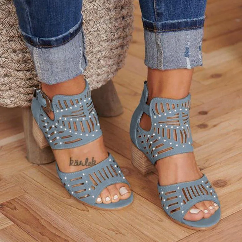 Creamtopmall Cut-out Slip-on Stylish Mid Heel Shoes