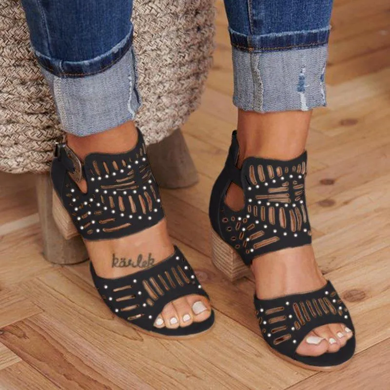Creamtopmall Cut-out Slip-on Stylish Mid Heel Shoes