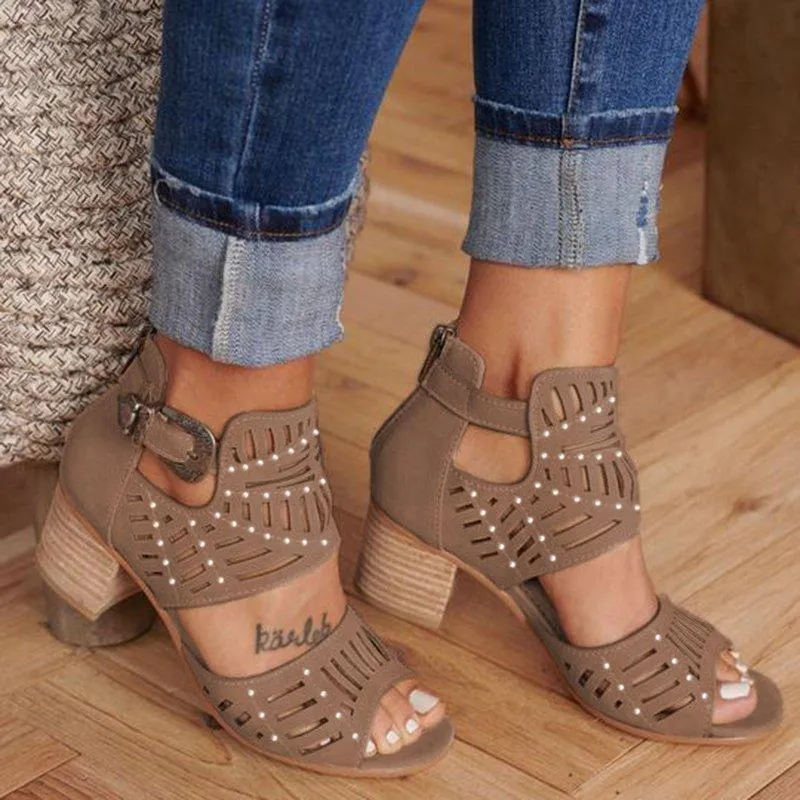 Creamtopmall Cut-out Slip-on Stylish Mid Heel Shoes