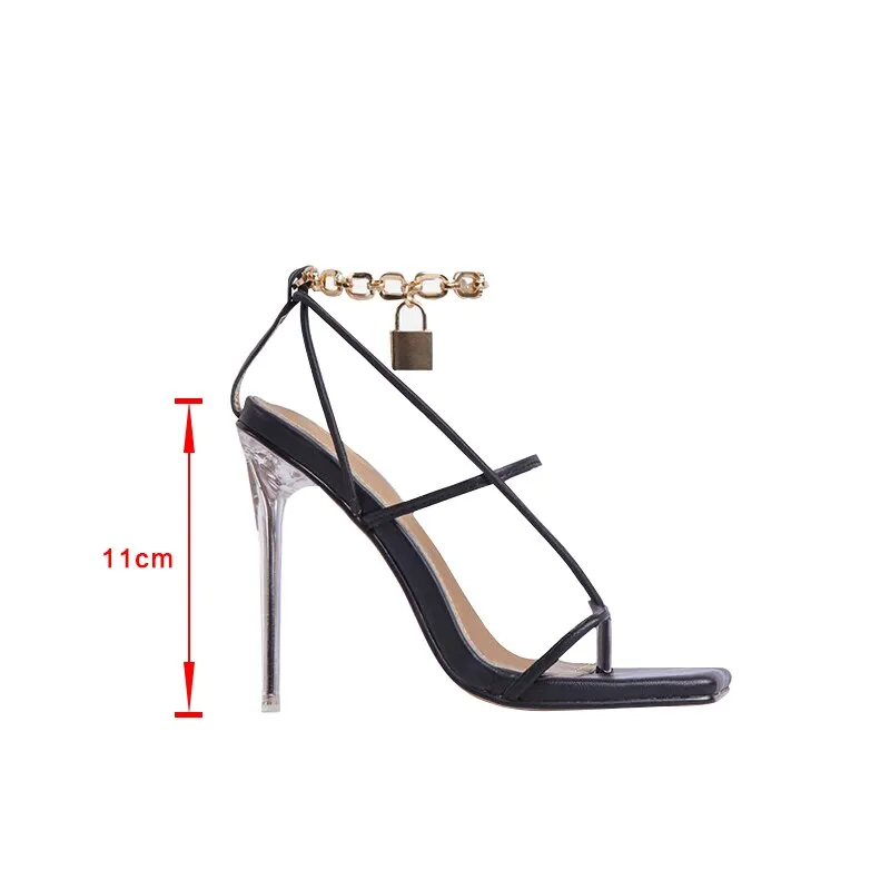 Creamtopmall Metal Chain Cross-Tied Thin Heels