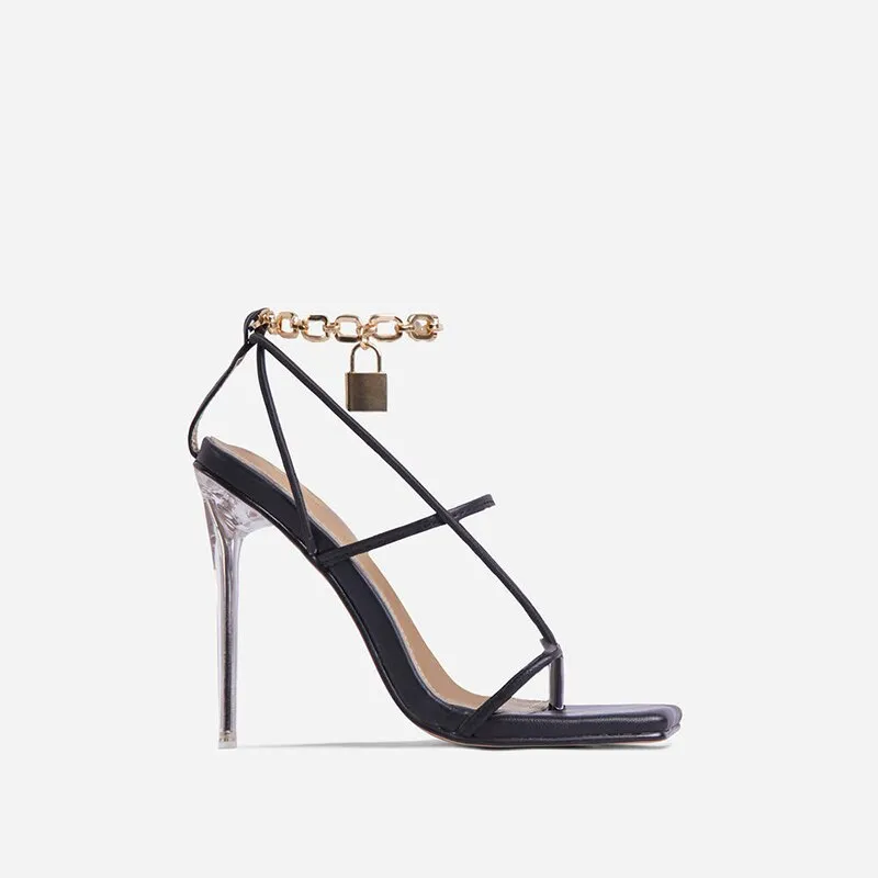Creamtopmall Metal Chain Cross-Tied Thin Heels