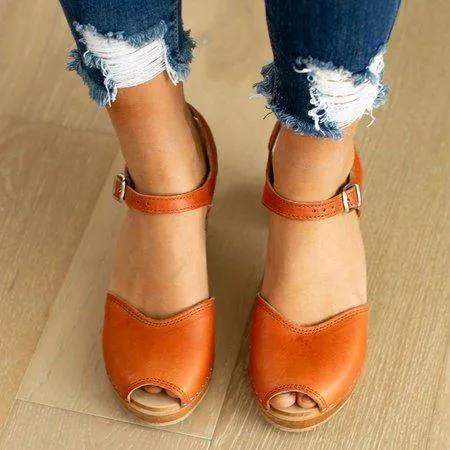 Creamtopmall Orange Peep Toe Casual Sandals