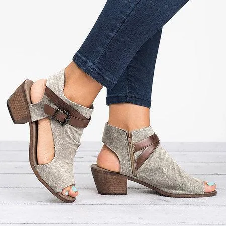 Creamtopmall Plus Size Sandals Canvas Peep Toe Zipper Sandals