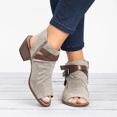 Creamtopmall Plus Size Sandals Canvas Peep Toe Zipper Sandals