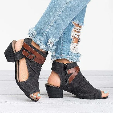 Creamtopmall Plus Size Sandals Canvas Peep Toe Zipper Sandals