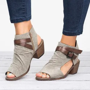 Creamtopmall Plus Size Sandals Canvas Peep Toe Zipper Sandals
