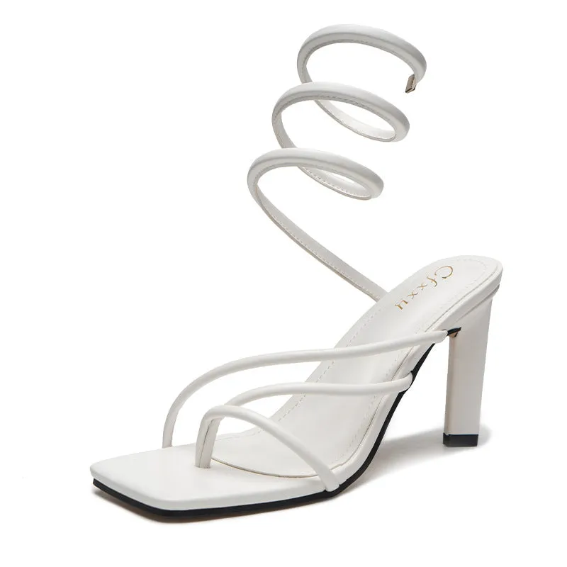 Creamtopmall Wrap-around Flip-On Stiletto Sandals