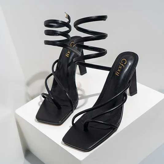 Creamtopmall Wrap-around Flip-On Stiletto Sandals