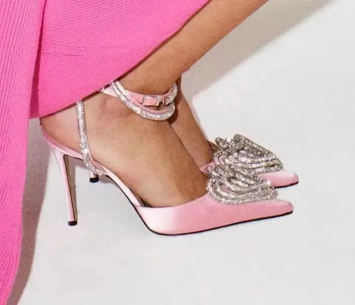 Crystal Heart Ankle Strap Heels