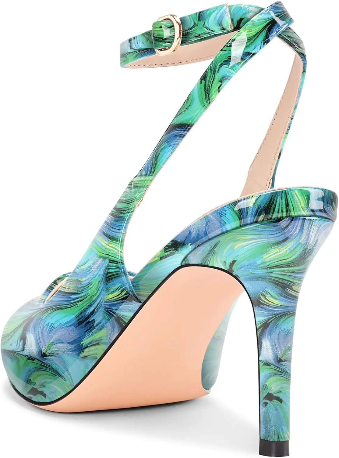 DearOnly Womens Pointed Toe Closed Slingback Stiletto High Heels Ankle Strap Party Pumps Patent Leather Dress Shoes 3.2 Inches Heels