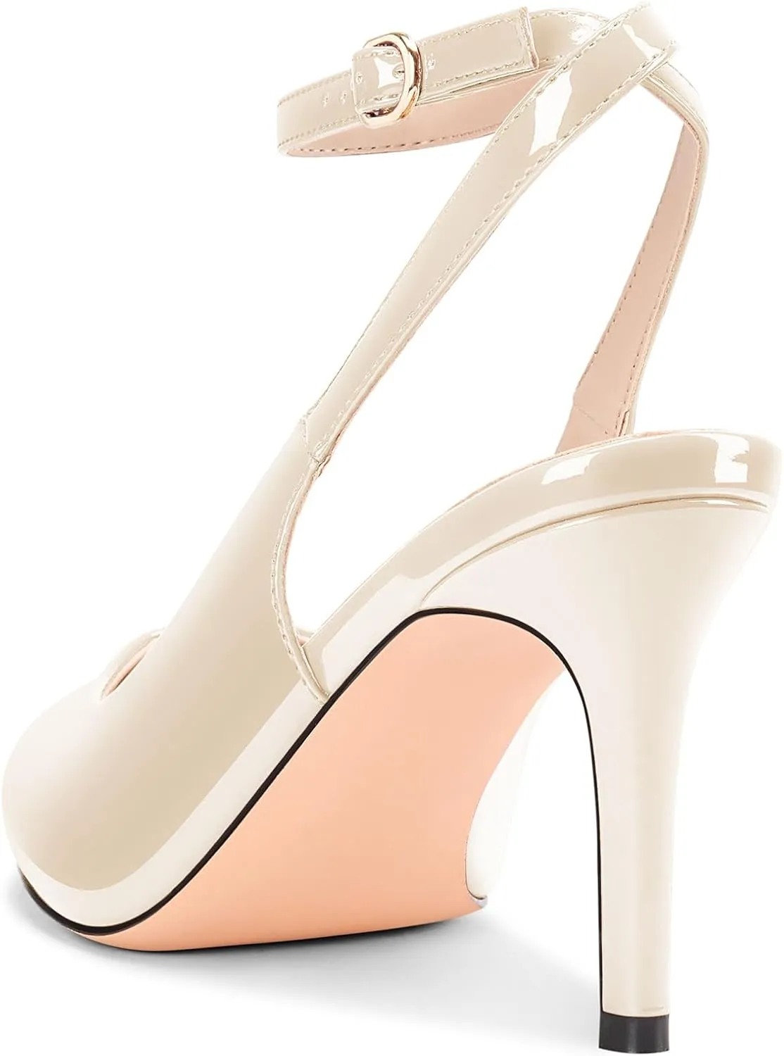 DearOnly Womens Pointed Toe Closed Slingback Stiletto High Heels Ankle Strap Party Pumps Patent Leather Dress Shoes 3.2 Inches Heels