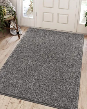 DEXI Indoor Door Mat, Low Profile Welcome Mat Doormat, Non Slip Front Door Rugs for Entryway, Porch, Hallway, Patio, 3'x5', Dark Grey