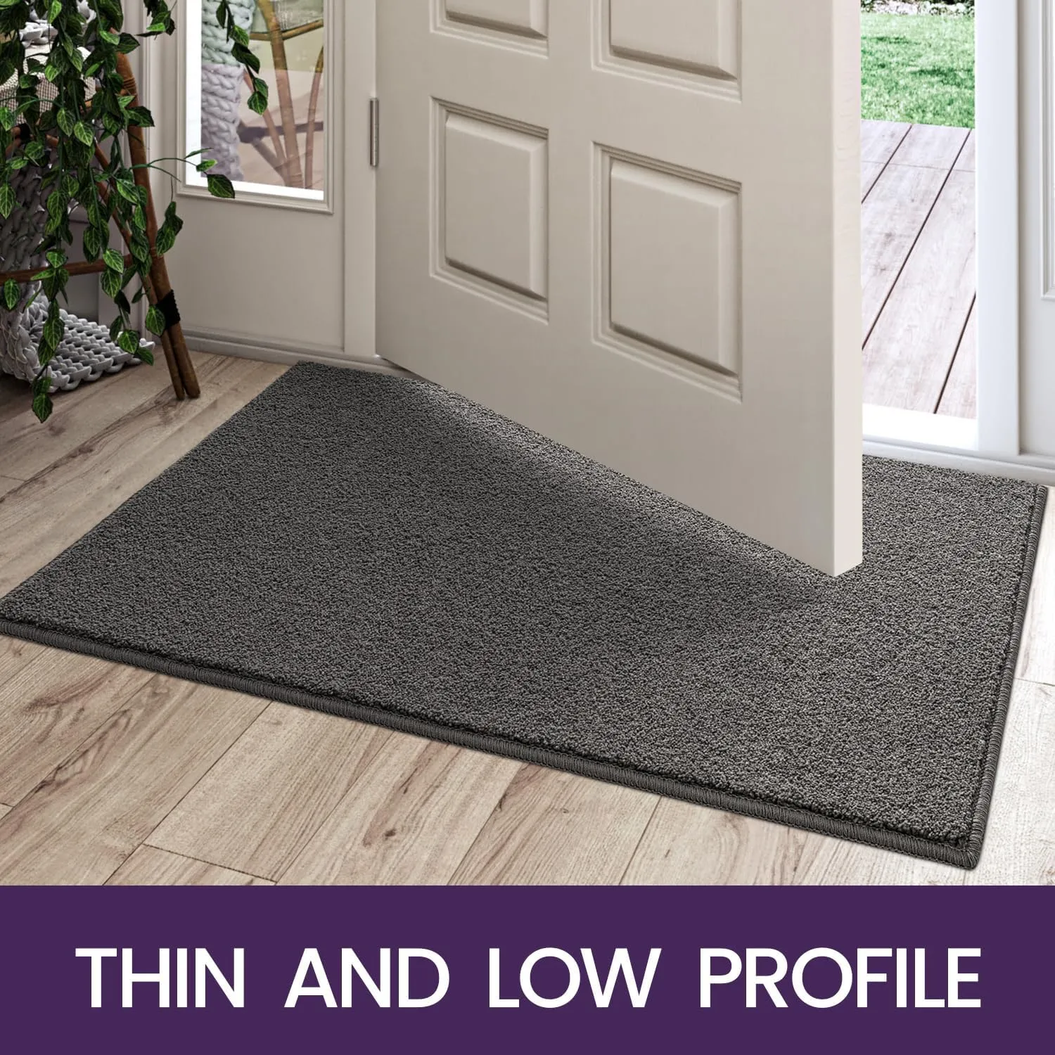 DEXI Indoor Door Mat, Low Profile Welcome Mat Doormat, Non Slip Front Door Rugs for Entryway, Porch, Hallway, Patio, 3'x5', Dark Grey