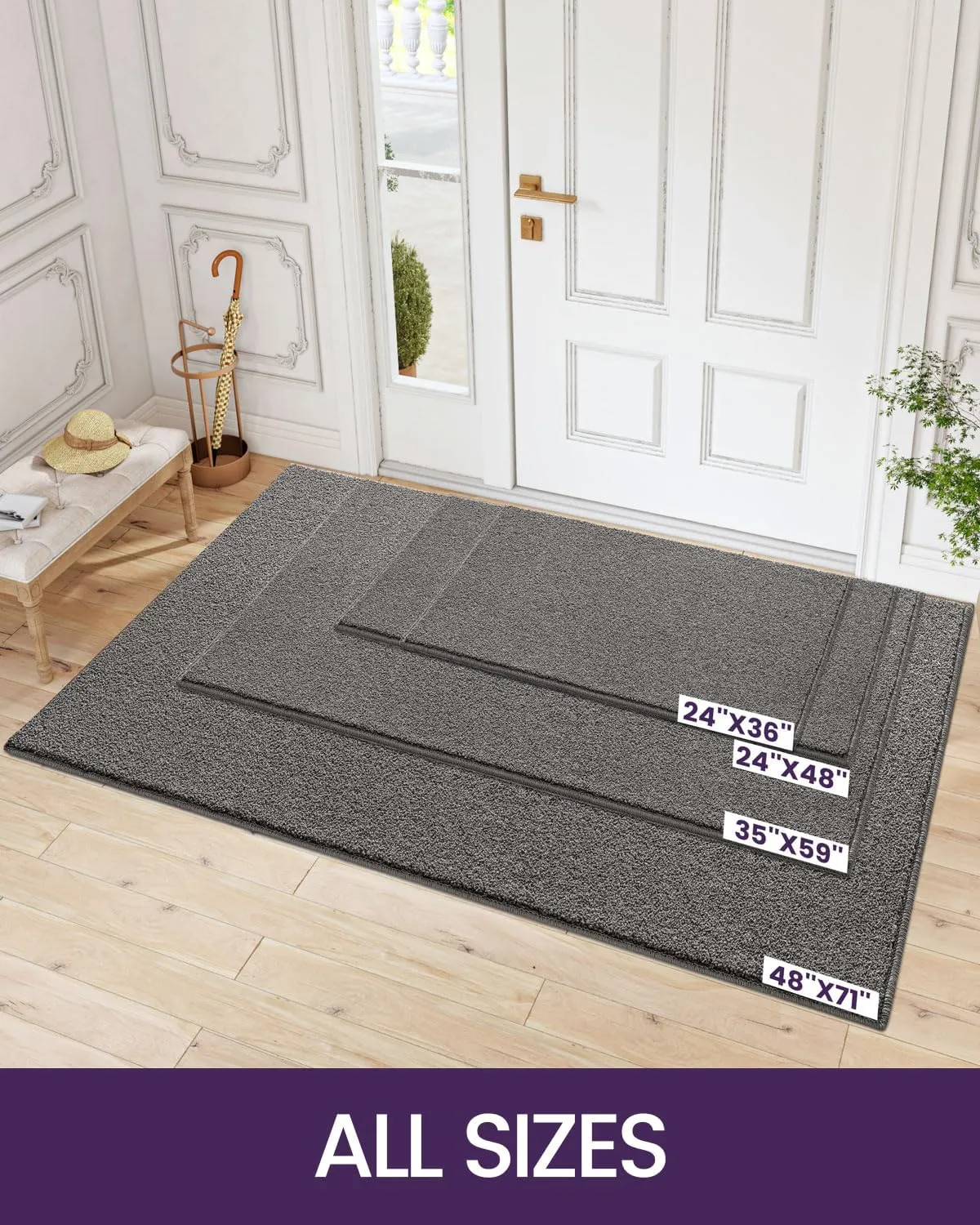 DEXI Indoor Door Mat, Low Profile Welcome Mat Doormat, Non Slip Front Door Rugs for Entryway, Porch, Hallway, Patio, 3'x5', Dark Grey