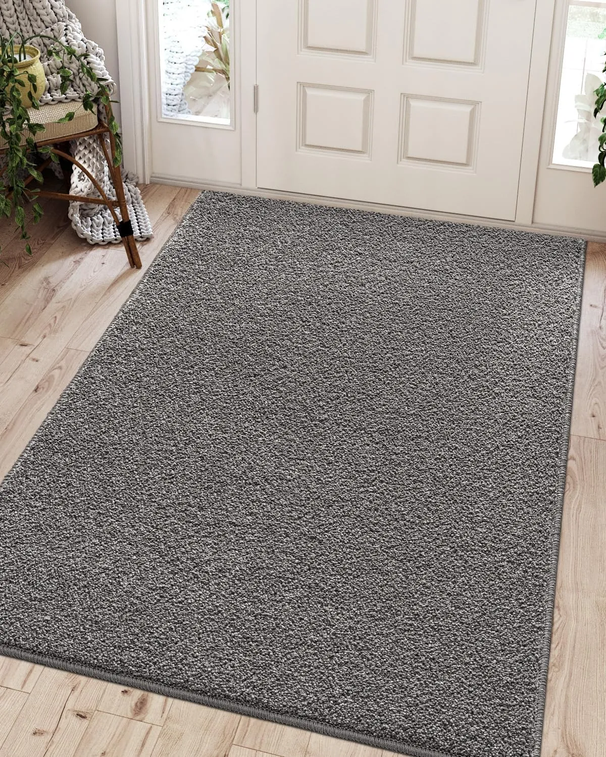 DEXI Indoor Door Mat, Low Profile Welcome Mat Doormat, Non Slip Front Door Rugs for Entryway, Porch, Hallway, Patio, 3'x5', Dark Grey