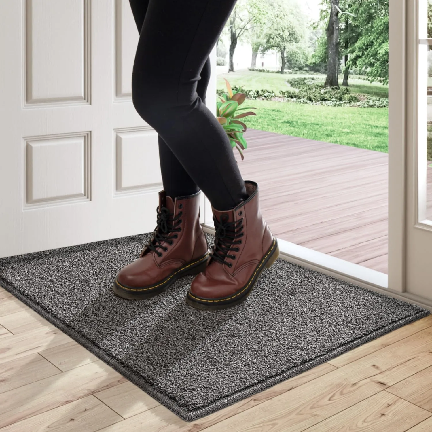 DEXI Indoor Door Mat, Low Profile Welcome Mat Doormat, Non Slip Front Door Rugs for Entryway, Porch, Hallway, Patio, 3'x5', Dark Grey