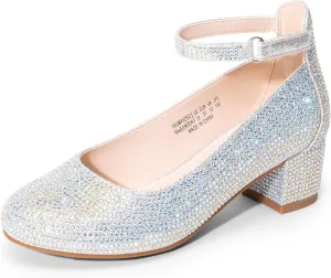 DREAM PAIRS Girls Dress Shoes Chunky High Heels Ankle Strap Party Wedding Princess Pump for Little Big Kid