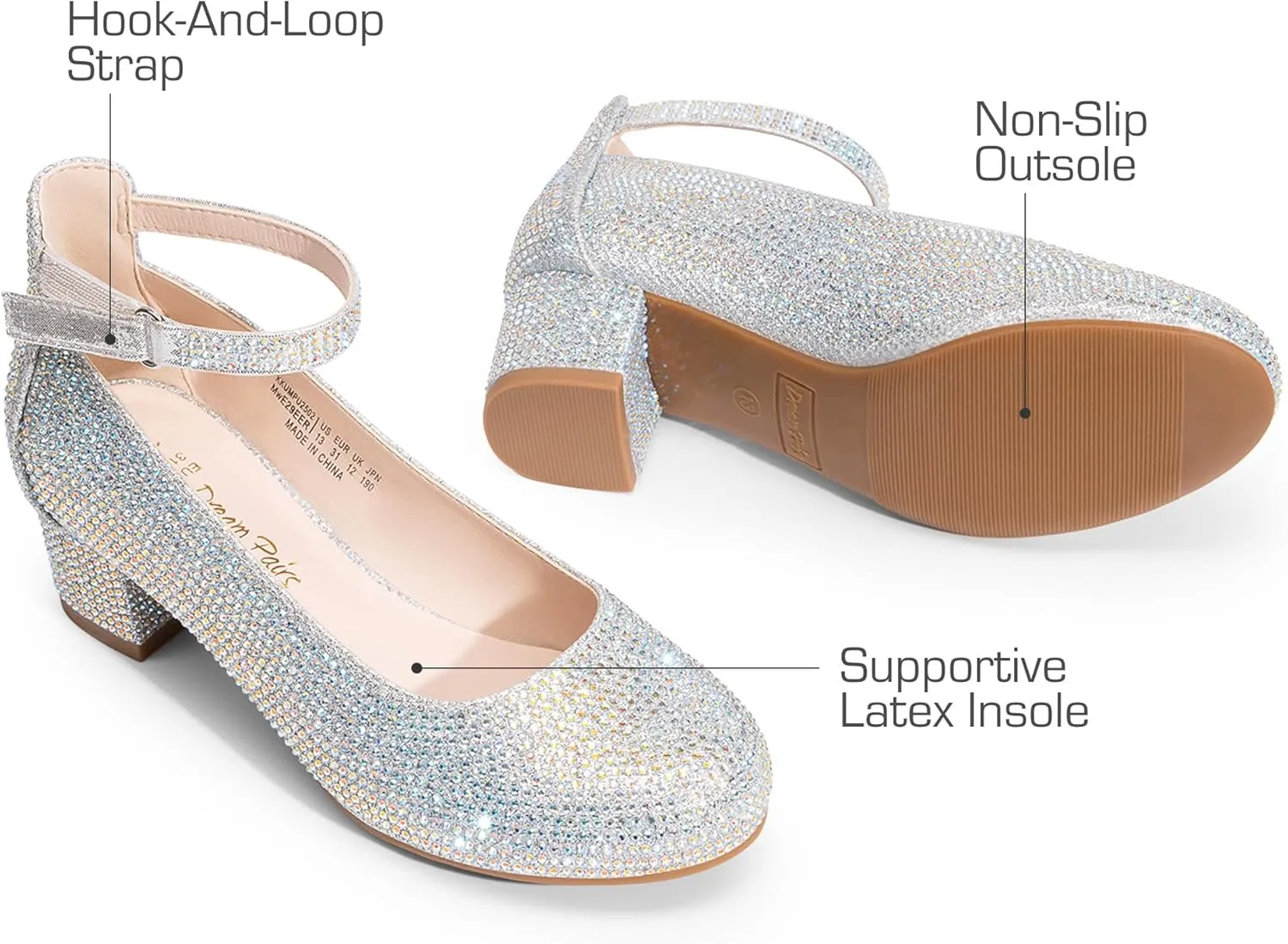 DREAM PAIRS Girls Dress Shoes Chunky High Heels Ankle Strap Party Wedding Princess Pump for Little Big Kid