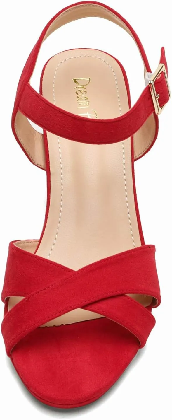 DREAM PAIRS Women's Chunky Heels Open Toe Ankle Strap Sparkly Heels Pump Sandals